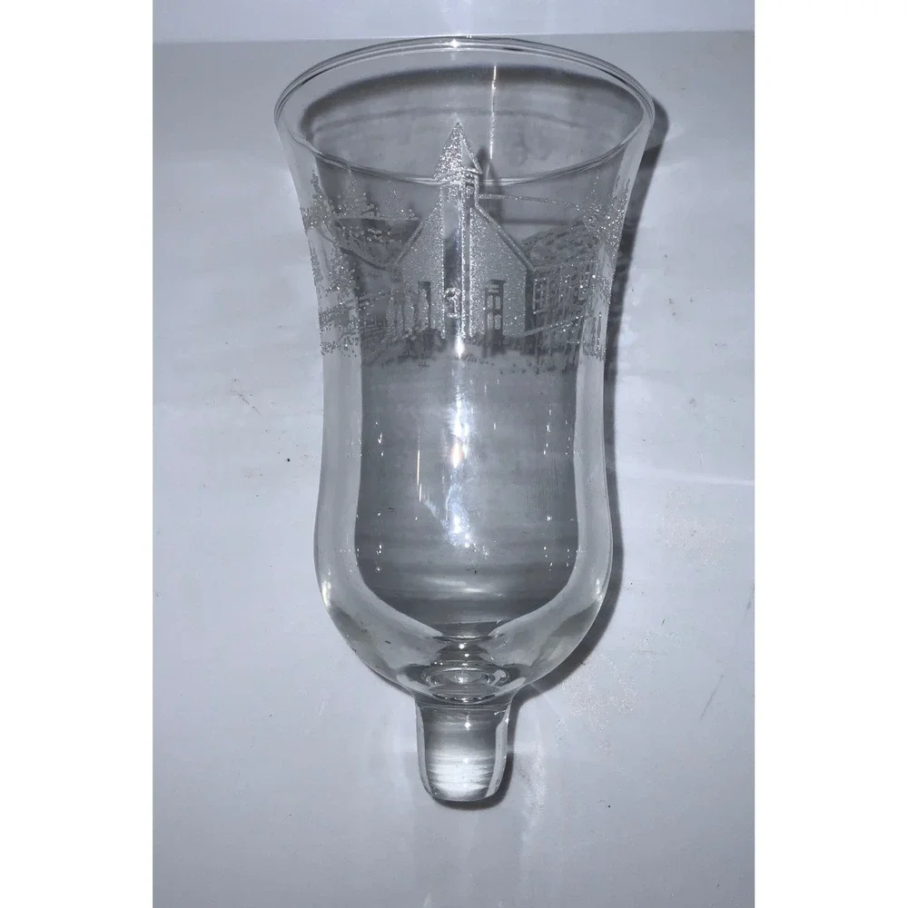 Vintage Homco Etched Clear Glass Church Landscape 5.5" tall - Picture 1 of 3